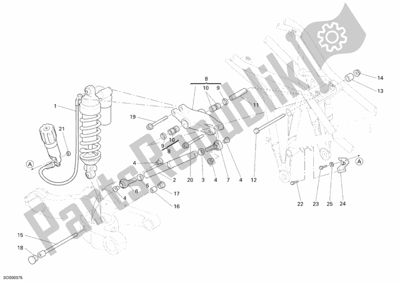 All parts for the Rear Shock Absorber of the Ducati Multistrada 1100 USA 2009
